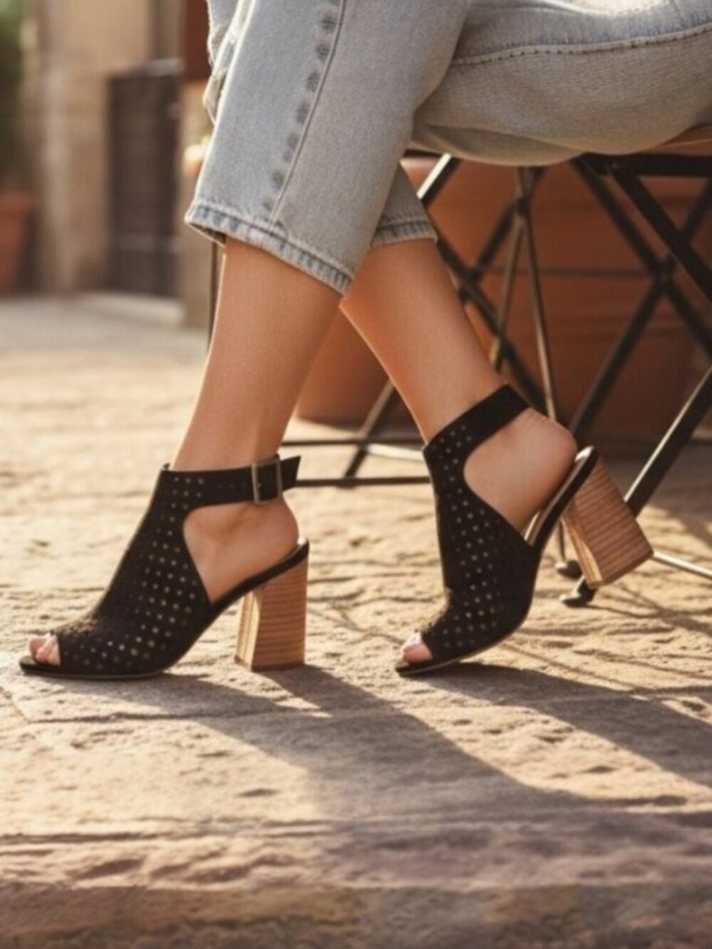 Marc Fisher Berdie Black Suede Perforated Leather Block Heel Bootie Size 7